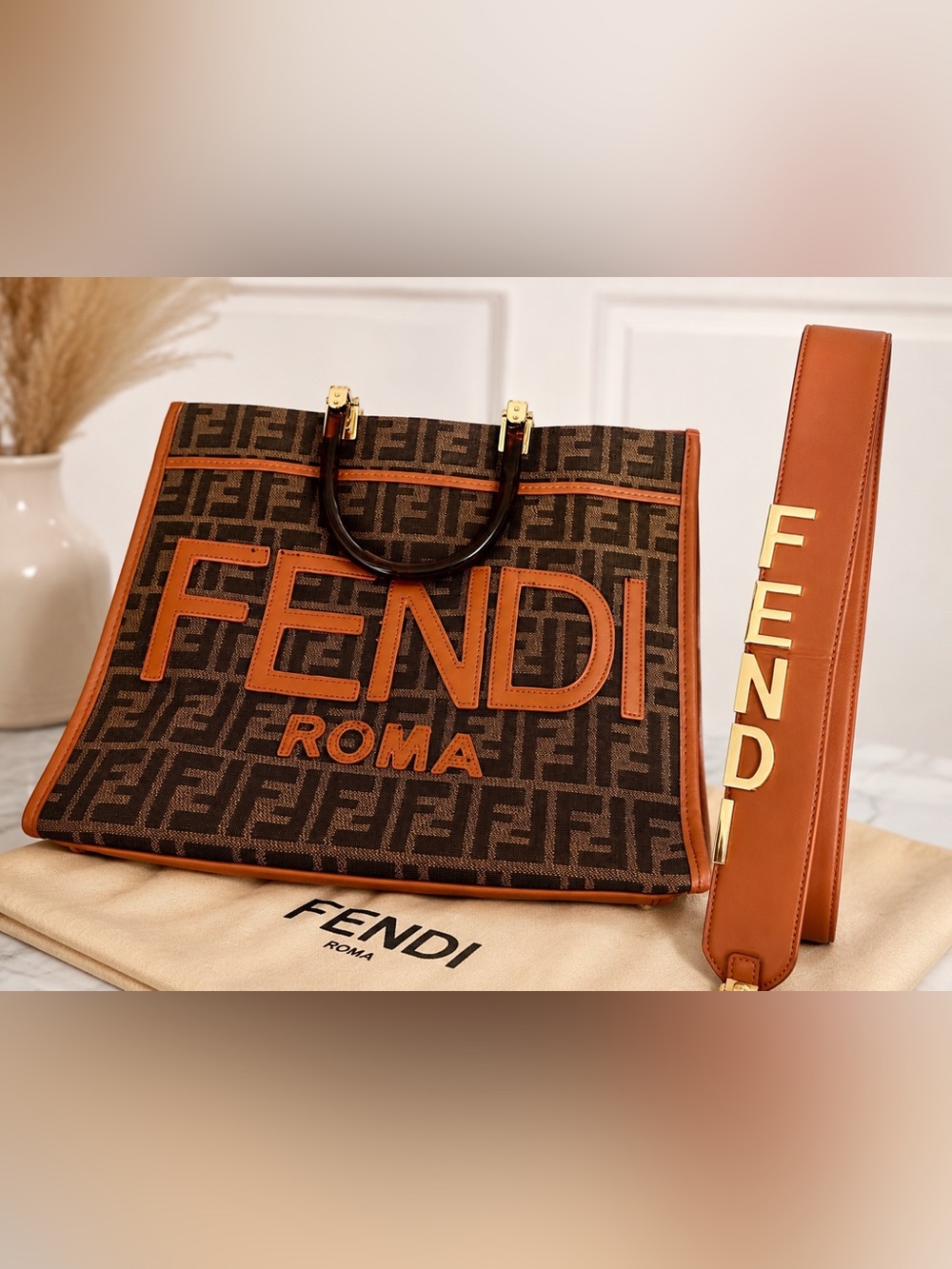 Inspo Brown & Tan Logo Jacquard Roma Tote with Detachable Strap